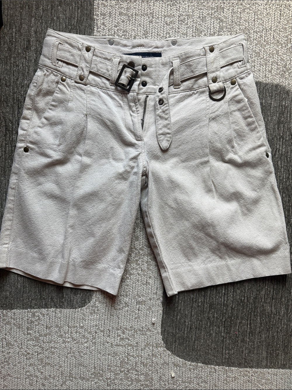 French Connection Cream High-Waist Belted Linen-Blend Bermuda Shorts